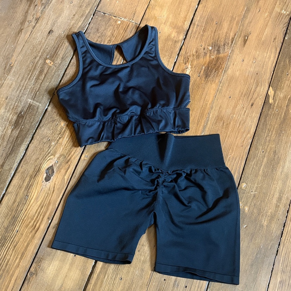 Joe Fresh Black Athletic Crop Top with High-Waist Black Shorts